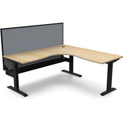 Rapidline Boost Static Corner Workstation + Screen + Cable Tray 1500/1500Mmw Oak/Black