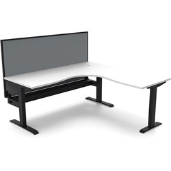 Rapidline Boost Static Corner Workstation + Screen + Cable Tray 1800/1500Mmw White/Black