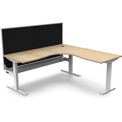 Rapidline Boost Static Corner Workstation + Screen + Cable Tray 1800/1500Mmw Oak/White