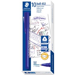 Staedtler 432 Stick Triangular Ballpoint Pen Medium 1.0Mm Blue Box Of 10