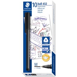 Staedtler 432 Stick Triangular Ballpoint Pen Medium 1.0Mm Black Box Of 10