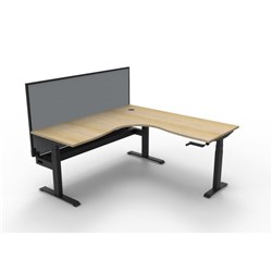 Rapidline Boost Height Adjust Corner Workstation +Cable Tray+Screen 1800/1800W Oak/Blk