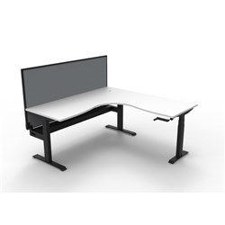 Rapidline Boost Height Adjust Corner Workstation +Cable Tray+Screen 1800/1800W Wht/Blk