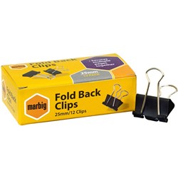 Marbig Foldback Clips 25Mm Box Of 12