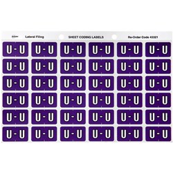 AVERY COLOUR CODING SHEET ALPHABETICAL 'U'