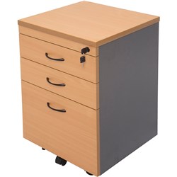 Rapidline Melamine Mobile Pedestal 2 Personal Drawer  1 File Drawer Beech Ironstone