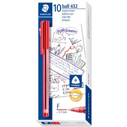 Staedtler 432 Stick Triangular Ballpoint Pen Fine 0.7Mm Red Box Of 10