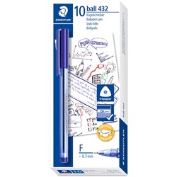Staedtler 432 Stick Triangular Ballpoint Pen Fine 0.7Mm Blue Box Of 10