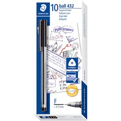 Staedtler 432 Stick Triangular Ballpoint Pen Fine 0.7Mm Black Box Of 10
