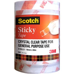 Scotch Sticky Tape 502 18Mmx66M Pack Of 8