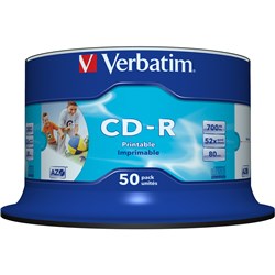 Cd R Verbatim White Printable Spindle (50)