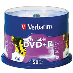 Verbatim Recordable Dvd+R 16X 120Min 4.7Gb Inkjet Printable 50 Pack White