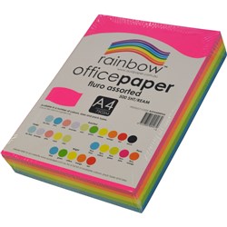 Rainbow Office Copy Paper A4 80gsm Fluoro Assorted Ream of 500