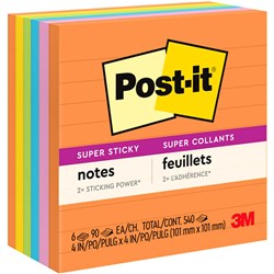 Post-It Super Sticky Notes 675-6Ssuc Lined 101Mm X 101Mm Rio De Janeiro Pack Of 6