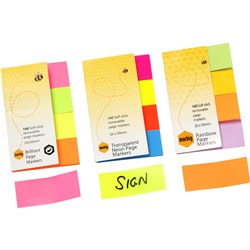 MARBIG NOTES PAGE MARKERS Rainbow 20mm x 50mm Assorted 160 Sheets Pack