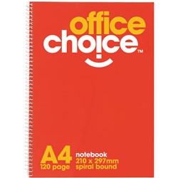 OFFICE CHOICE SPIRAL NOTEBOOK A4 120 Page Side Bound