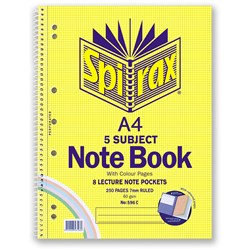 SPIRAX 596C A4 5 SUBJECT NOTEBOOK COLOURED