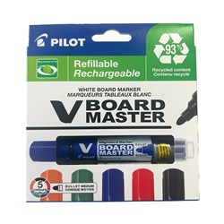 PILOT BEGREEN V MASTER Bullet Whiteboard Markers Assorted Colours Pack of 5