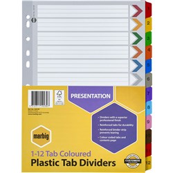 Divider 1-12 Tab A4 Plastic Tabbed