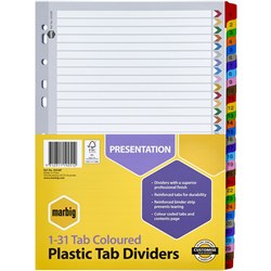 Divider 1-31 Tab A4 Plastic Tabbed