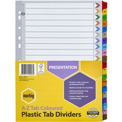 DIVIDER A-Z TAB A4 PLASTIC TABBED