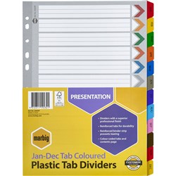 Divider Jan-Dec Tab A4 Plastic Tabbed