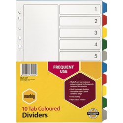 Divider 10 Tab A4 Pvc Coloured Marbig