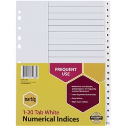 Divider 1-20 A4 Pvc White