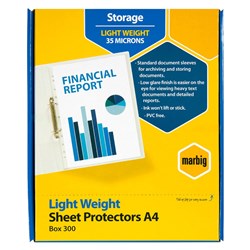 Marbig Sheet Protector Economy A4 Low Glare Box Of 300
