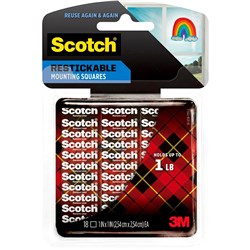 Scotch Mounting Tape R100 Restickable Squares Tabs 2.5Cm X 2.5Cm Clear