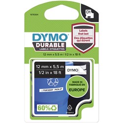 Dymo D1 Durable Labelling Tape 12Mm Black/White