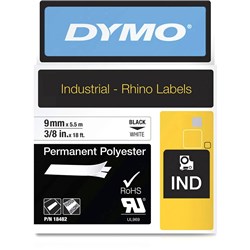 Dymo Rhino Industrial Label Tape Permanent Poly 9Mm X 5.5M Black On White