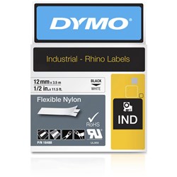 Dymo Rhino Industrial Label Tape Flexible Nylon 12Mmx3.5M Black On White
