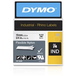 Dymo Rhino Industrial Label Tape Flexible Nylon 19Mm X 3.5M Black On White