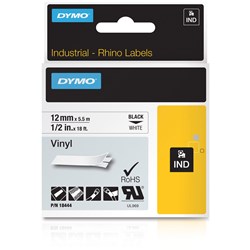 Dymo Rhino Industrial Label Tape Vinyl 12Mm X 5.5M Black On White