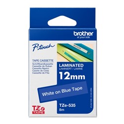 Brother Tze-535 P-Touch Tape 12Mmx8M White On Blue Tape