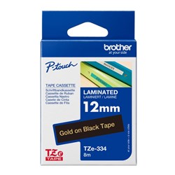 Brother Tze-334 P-Touch Tape 12Mmx8M Gold On Black Tape