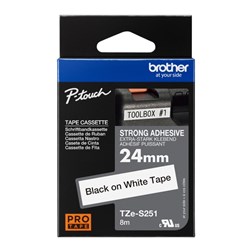 Brother Tze-S251 P-Touch Tape 24Mm Black On White Strong Adhesive