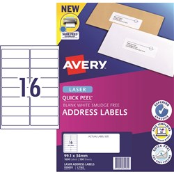 Laser Label L7162 16 (P/Page) 99.1 X 34Mm (100)
