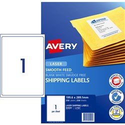 AVERY L7167 SMOOTH FEED LABEL Laser 199.1x289.1mm White 1 Label/250 shts