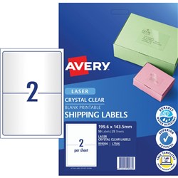 Avery Mailing Laser Labels L7566 2 L/P Sht 199.1X143.5Mm Box Of 25