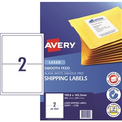 Avery L7168 Smooth Feed Label Laser 199.1X143.5Mm White 2 Label/250 Shts