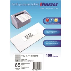 LASER LABEL UNISTAT 65(P/PG) 38.1X21.2MM