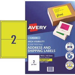 Avery L7168Fy Laser Labels 2Up 199.6X43.5Mm Yellow Pack Of 10