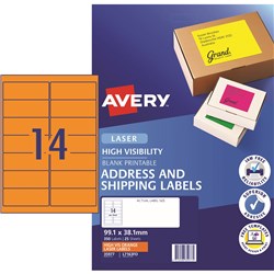 AVERY L7163FO LASER LABELS 14UP 99.1x38.1mm Orange Pack of 25