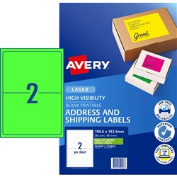 Avery L7168Fg Laser Labels 2 Up 199.6X43.5Mm Green Pack Of 10