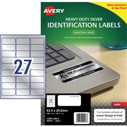 AVERY L6011 DURABLE H/D LABEL Laser 27/Sht 63.5x30 Slvr Met Pack of 540