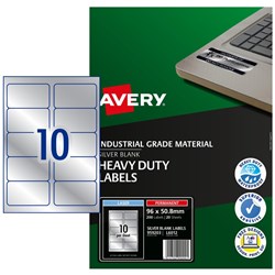 Avery L6012 Durable H/D Label Laser 10/Sht 96X50.8 Slvr Met Pack Of 200