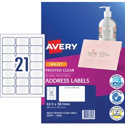 Laser Label J8560 21 (P/Page) 63.5X38.1Mm Clr (25)