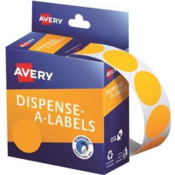 Avery Dmc24Fo Dispenser Label Circle 24Mm Fluro Orange Pack Of 350